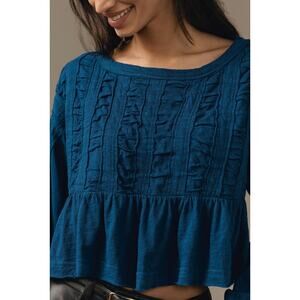 NWT Pilcro by Anthropologie Textured Babydoll Top Blue Cropped Women's sz. XS
